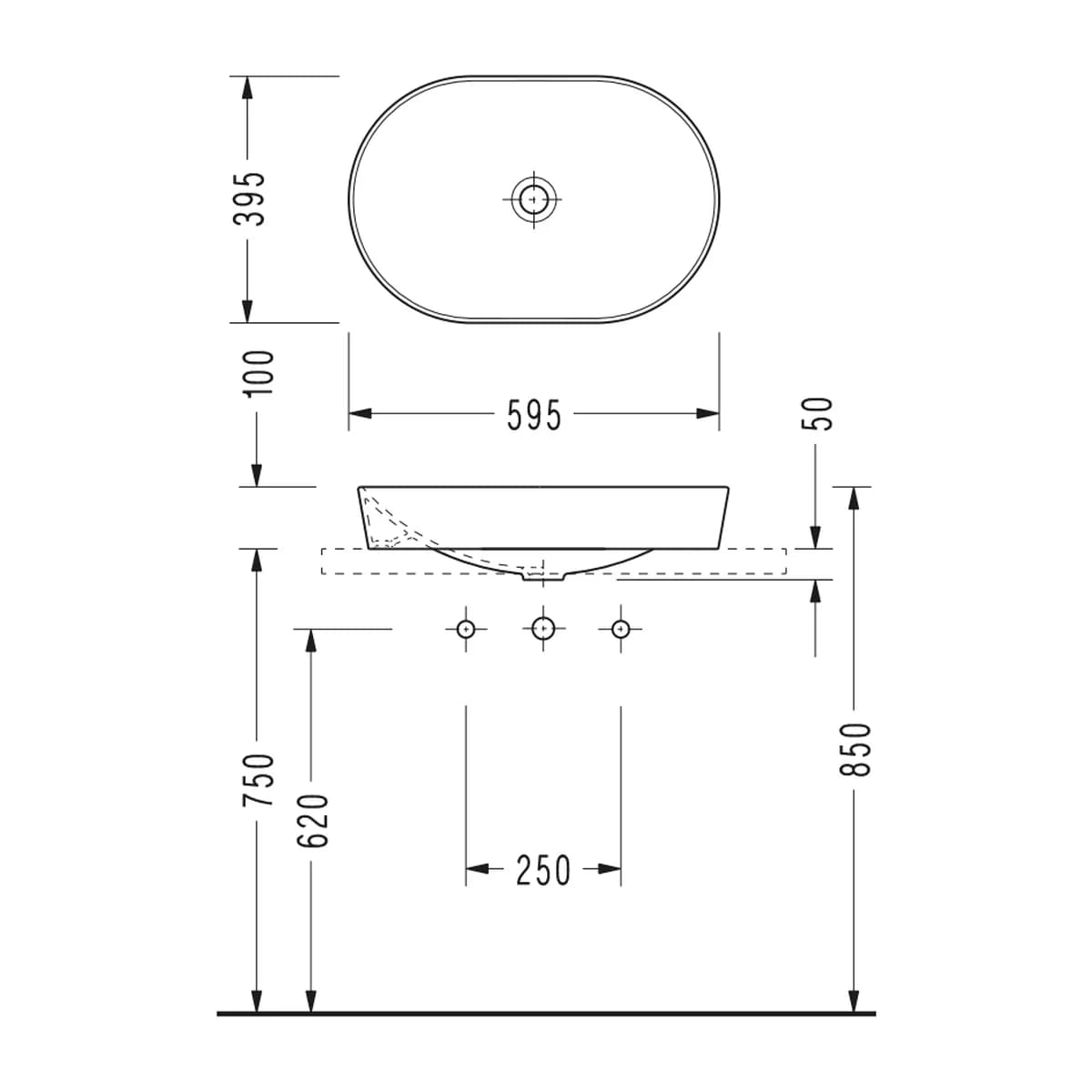 Sapphire Lavabo ölçülü teknik çizim