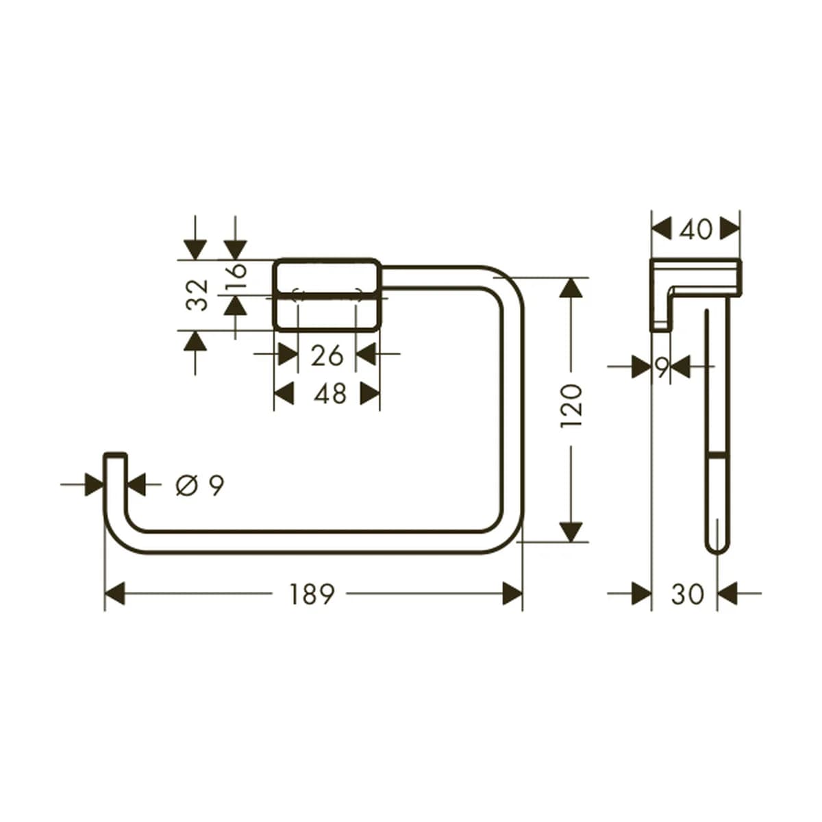 Hansgrohe Addstoris Havluluk ölçülü teknik çizim