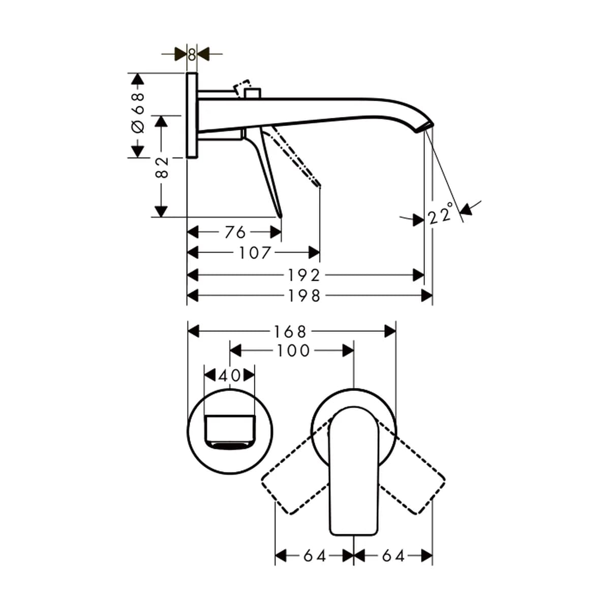 Hansgrohe Vivenis Tek Kollu Lavabo Bataryası ölçülü teknik çizim